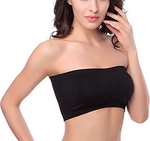 HOEREV BH Tube Top Bandeau Style Abnehmbare Padding BH Nahtlose Stretch, Schwarz - Schwarz, Gr. Small