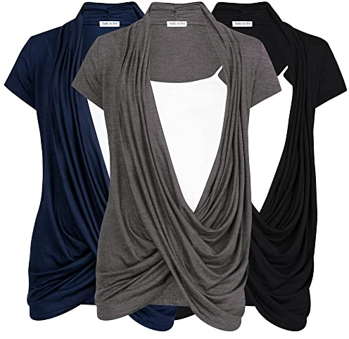 Free to Live 3 Pack Nursing Tops Breastfeeding Shirts Criss Cross Tops for Women Maternity Clothes (Large, Black, Charcoal, Navy)