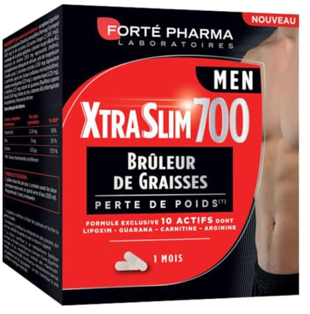 Forté Pharma - XtraSlim 700 Men - Complément Alimentaire Brûleur de Graisses pour homme, Action masse musculaire - Curcuma, Carnitine, Créatine, Wakamé - 120 gélules