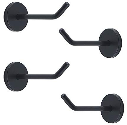NELXULAS Classic Black Stainless Steel Heavy Duty Coat Hook, Durable Robe Hanger Wall Mount Hook, Perfect Touch Your Bathroom, Bedroom, Closets, Wardrobe, Kitchen (4, 4 PCS)
