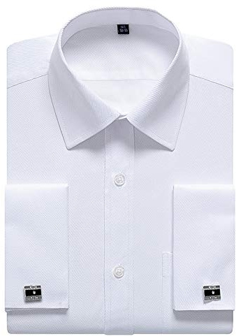 siliteelon Mens White Double Cuff Shirt, French Cuff Formal Dress Shirts (Cufflinks Included) Size: 18.5 Neck-32/33 Sleeve
