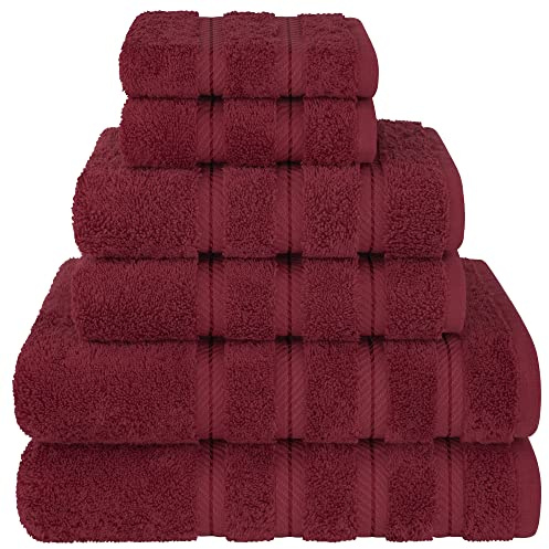 American Soft Linen Luxury 6 Piece Towel Set, 2 Bath Towels 2 Hand Towel 2 Washcloths, 600 GSM 100% Cotton Turkish Towels for Bathroom, Bordeaux Red Towel Sets