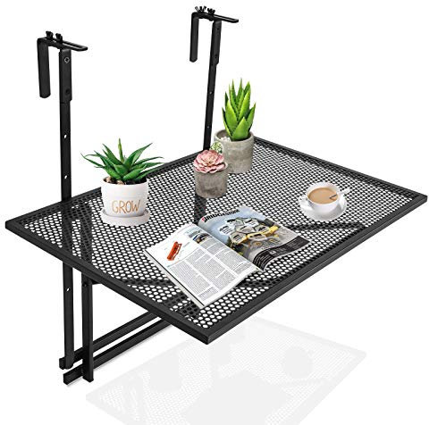 GIANTEX Balkontisch klappbar Hängetisch, Balkonhängetisch in 5 Stufen höhenverstellbar, Klapptisch Gartentisch zum Einhängen, stabile Dreiecksstruktur, Hängetisch Balkon Terrasse (Höhenverstellbar)