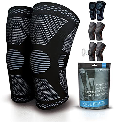 Gemschest 2 Pack Knee Support - Knee Compression Sleeves for Men & Women, Knee Brace for Working Out, Running, Basketball, Gym, Weightlifting, Workout, for Arthritis Joint Pain Relief Size L
