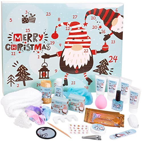 BRUBAKER Cosmetics Beauty Adventskalender 2024 - der XXL Wellness Weihnachtskalender für Frauen und Mädchen - 24 x Körperpflege Produkte & Spa Accessoires - Weihnachtswichtel Gnom Zwerge