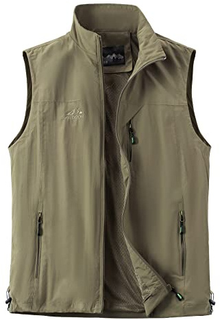 Btmpmcs Utomhusväst för män med många fickor snabbtorkande fiskarväst lätt andningsaktiv ärmlös jacka jakt fotografering camping väst nylon multifunktionell väst, A-kaki, XL
