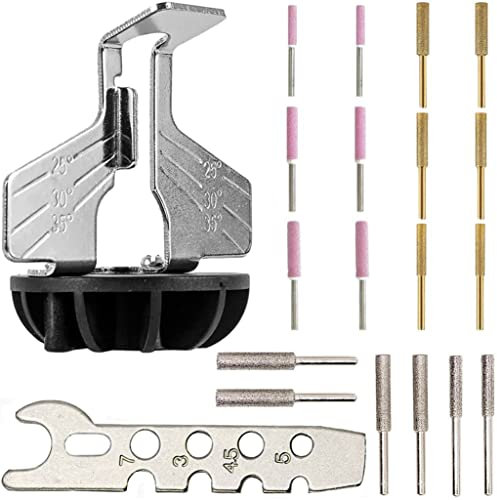 Kit d'affûtage de tronçonneuse 20 pièces - Limes diamantées - Guide d'angle pour perceuse, tronçonneuse, Lame et Tondeuse à Gazon