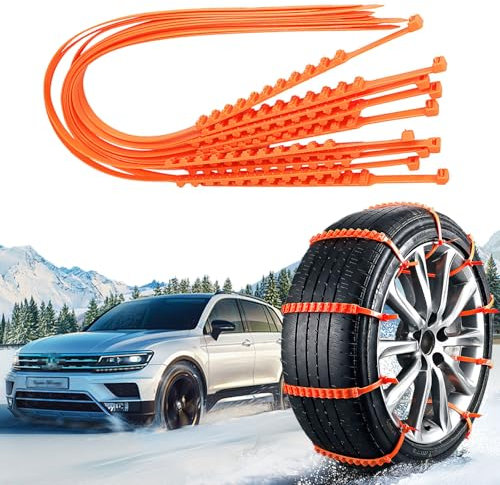 badaren Catene da Neve per Autoi, Catene da Neve Universali Antiscivolo di Emergenza da 10 Pezzi Adatte per Auto/Camion/SUV, Possono Essere Utilizzate su Strade Innevate, Fangose (Arancione A)