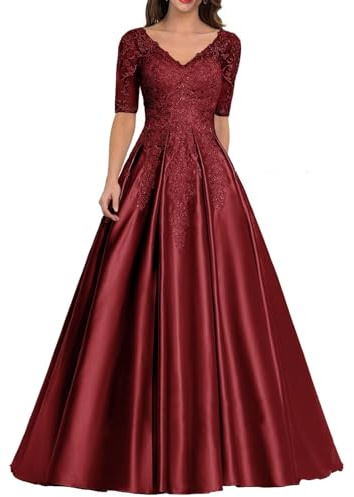 Sincemeet Abiti da Donna in Raso per la Madre della Sposa Abito da Sera Formale in Pizzo Abito da Ballo Lungo con Scollo a V