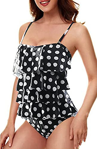 Bañadores Mujer con Volantes Traje de baño de Una Pieza Push Up Bikini Deportivo en Capas Control del Vientre Punto XXL