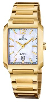 Festina Damen Uhr Analog Edelstahl 316L Gold - Quarzwerk - Mineralglas hochresistent - 5 ATM wasserdicht - Datum F20680/2 - On the Square