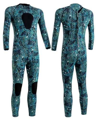 Herren wetsuits 3mm camouflage kältefest warm einteiler mosaik Neoprenanzüge Premium Neopren, Rückenreißverschluss, Langarm Taucheranzug für Spearfishing,Surfen,SchnorchelnKanufahren, Taucheranzüge