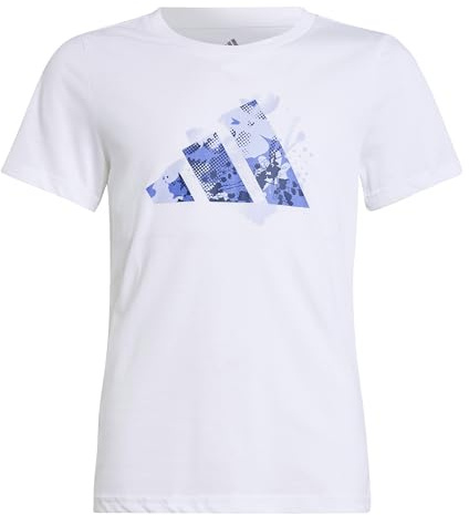 Adidas Niñas Flower Print Training Graphic Tshirt, White, 7-8 Years