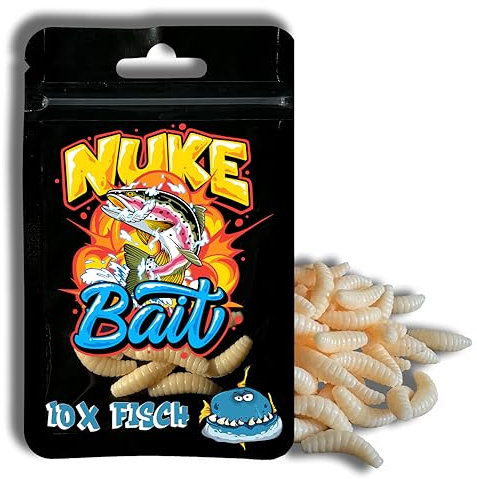 Nuke Bait - Forellenköder - Bienenmaden mit Lockstoff -10 Stück - Das Original Forellen Köder, Bienenmade, Kunstköder mit Geruch, Aroma Angelköder, Raubfisch, Bester Fischköder (Fisch - Aroma)