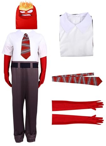 lxxZuvR Disfraz de ira, disfraz de Halloween, conjunto de máscara de cabeza completa de dibujos animados, mono, corbata, guantes, traje de cosplay