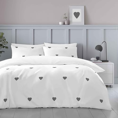 GC GAVENO CAVAILIA Parure de lit brodée avec Housse de Couette Respirante et taies d'oreiller pour lit Double (200 x 200 cm) - Blanc/Anthracite