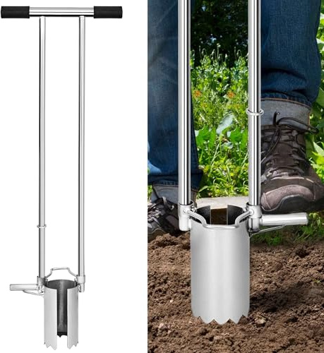 ohbien Bulb Planter Tool Long Handle, Serrated Base Hand Held Bulb Planter with Non-Slip Handle Gardening Bulb Transplanter for Easy Soil Pushing for Digging Holes to Plant Seedlings or Vegetables