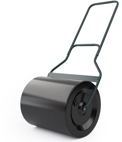 GOPLUS Rodillo de Jardín con Deflector de Suciedad, 60L Rodillo de Mano Rellenable con Agua y Arena, Ø 40CM Rodillos de Metal con Mango en U para Jardin, Césped y Patio