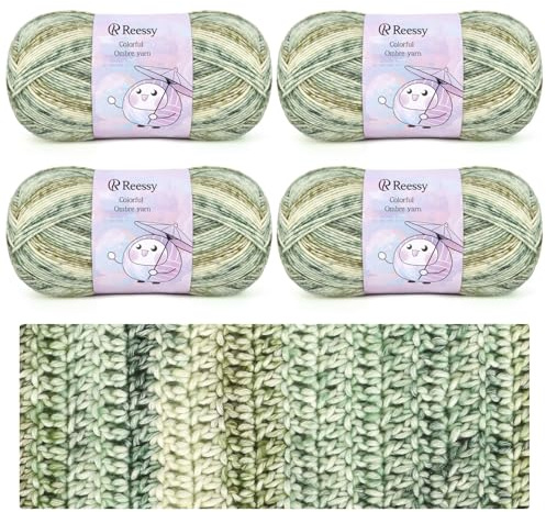 Reessy Crochet Yarn, 4 × 100g Knitting Wool Crochet Yarn Set, 78% Cotton 22% Acrylic Yarns for Crochet, Surper Soft Multi-Colored Wool for Knitting Scarves, Shawls, Sock, Crafting and Clothing