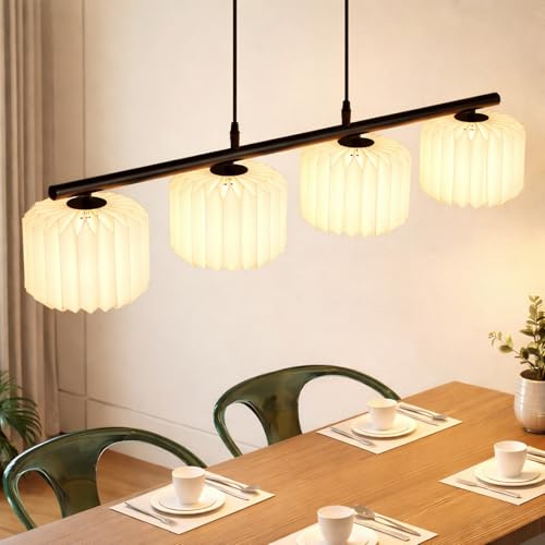 ZMH Pendelleuchte Esstisch Hängelampe Vintage - Hängeleuchte 4 Flammig Papier Lampenschirm Esstischlampe Hängend Esszimmerlampe Origami Design Pendellampe für Wohnzimmer Esszimmer (ohne Leuchtmittel)