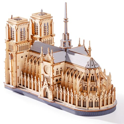 ROWOOD Rompecabezas de madera 3D - Kit de modelo de arquitectura de la catedral de París, juego de construcción gótica para adultos y adolescentes, decoración del hogar y regalo único