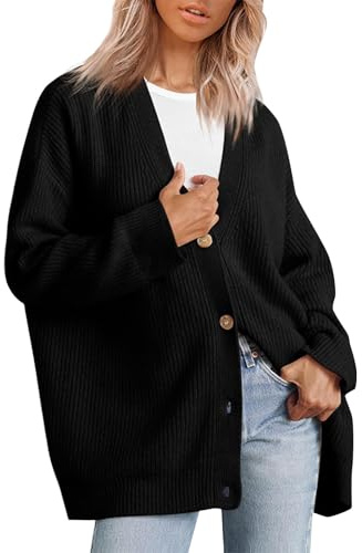 Cardigan Femme Grande Taille Gilet Femme Chic Et Elegant Manches Longues Mi Saison Gilet Élégant Casual Pas Cher Cardigan Col en V Ouvert Couleur Unie Pull Blouson Et Poches Noir M