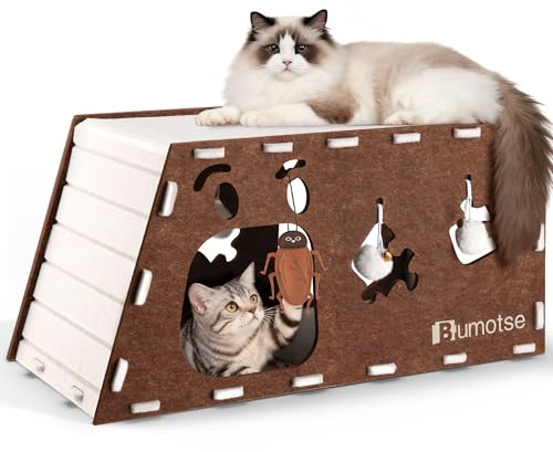 BUMOTSE Cat Tunnel House for Indoor Cats, 3-in-1 Felt Cave and Scratcher