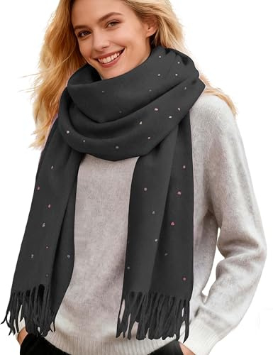 Turmaster Bufanda Para Mujer, De Cachemir Sintético Para Otoño E Invierno, Con Lunares Y Borlas De Colores, Flecos Cortos, 180 X 65 Cm, Negro
