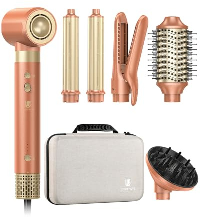 webeauty Doppia Tensione 7 in 1 Asciugacapelli Nuovo Upgrade,110,000 GIRI/Min, 30M/S,Phon Capelli con Spazzola Asciugacapelli,Air Piastra,Diffusore,Air Arricciacapelli,500 Milioni di Ioni Negativi