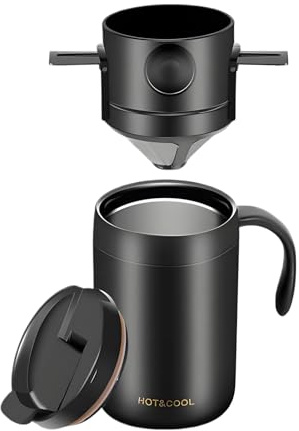 Generisk pour over kaffemaskin, bärbar kaffebehållare i rostfritt stål med handtag, manuell kaffemaskin – för utomhus backpacking bil café vinter trädgård daglig inomhus semester fest semester