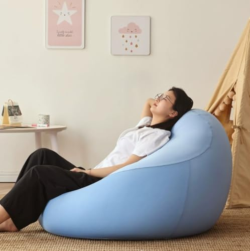 MOTTK Funda para puf de almacenamiento de animales de peluche (sin relleno), funda para puf pequeño/grande con tela elástica lavable ultra suave, organizador de juguetes de peluche (grande, azul)