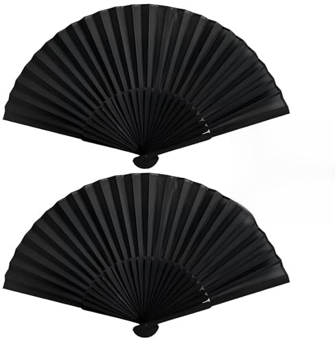 Wcawnlt Set di 2 ventaglio a mano pieghevole, nero, formato compatto piccolo e portatile, ideale per feste, festival, matrimoni, balli, cosplay, cerimonie, feste e uscite