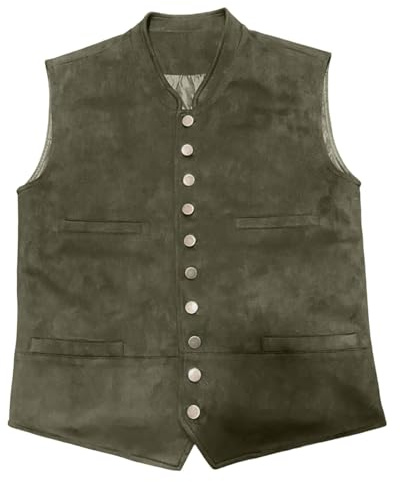 Gefomuofe Gilet senza maniche Western da uomo in cotone con scollo a V tinta unita gilet classico in velluto a coste gilet da lavoro casual senza maniche sottile giacca gilet, 01 verde., XL