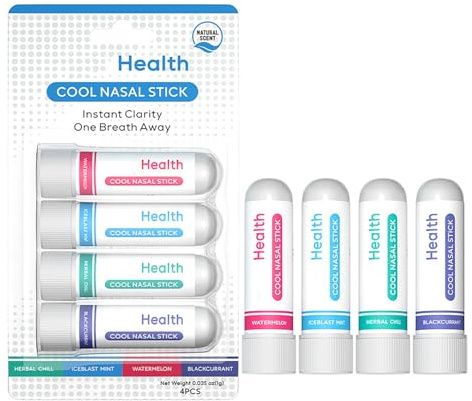 4 Pièces Portable Nasal Stick，Nez-Stick Inhalateur,Soulagement Rapide du Nez Bouché，Tubes d'inhalation nasale portable,Inhaler Respiratoire Rafraichissant