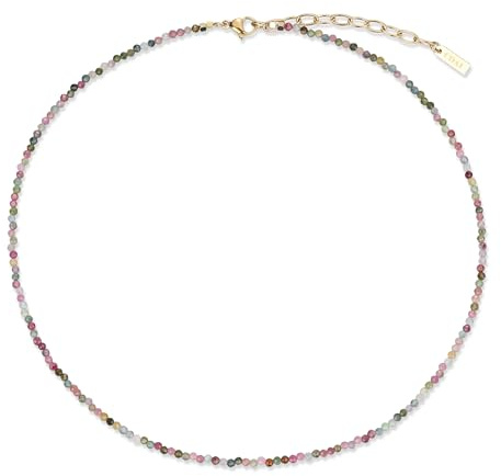 COAI Collana da Donna con Perline di Tormalina Colorata Pietra Naturale, Collana Estiva Minimalista da Donna