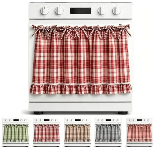 QTVKMAS Gonnellino per Forno Fatto a Mano, Arredo Cucina Shabby Chic, Tenda Copri Lavastoviglie e Mobiletti, Stile Rustico Country per Cucina e Lavatrice(A)