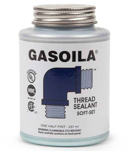Gasoila Soft-Set Pipe Thread Sealant – Non-Hardening Paste for Metal & Plastic, 1/2 Pint with Brush Cap – Reliable Leak Prevention, Drip-Resistant, Temp Range -100 to 600°F, Made in USA