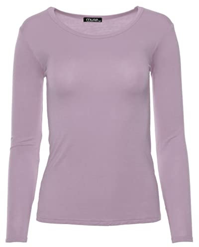 Easy Young Fashion - Damen Basic Rundhals Shirt - Langarm Unterziehshirt - Skinny Fit 1093 - Mauve L