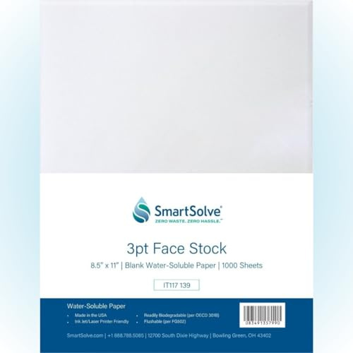 SmartSolve 3 pt. Water-Soluble Paper | Dissolves Quickly in Water | Biodegradable | Eco-Friendly | Printer Compatible | Crafts, Drawing, Notes | Letter Size, 8.5” x 11” | Pack of 1,000 White Sheets