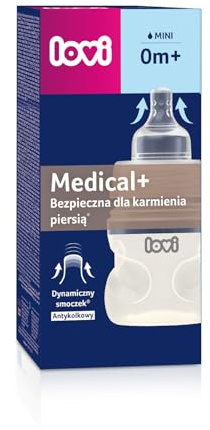 LOVI Biberón anticólicos Medical+, 0+ meses, 150 ml, Flujo lento, Biberón con tetina de silicona suave y flexible, Apto para alimentación mixta, Transparente