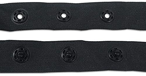 Trimming Shop Black Snap Popper Tape Fastener Ribbon with Snap Stud Press Fastening Sewing Duvet Tape for Baby Jumpsuits, Toddles Clothes, Sewing Small Garments, 5 Metres