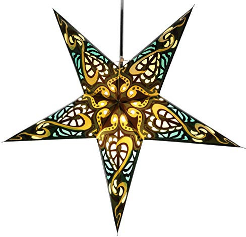 GURU SHOP Faltbarer Advents Leucht Papierstern, Weihnachtsstern 60 cm - Galadriel Grün, Papiersterne 60 cm