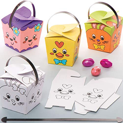 Baker Ross AW142 Easter Colour in Treat Boxes, Easter Crafts for Kids to Assemble, Decorate and Use for Easter Egg Hunting (Pack of 12)