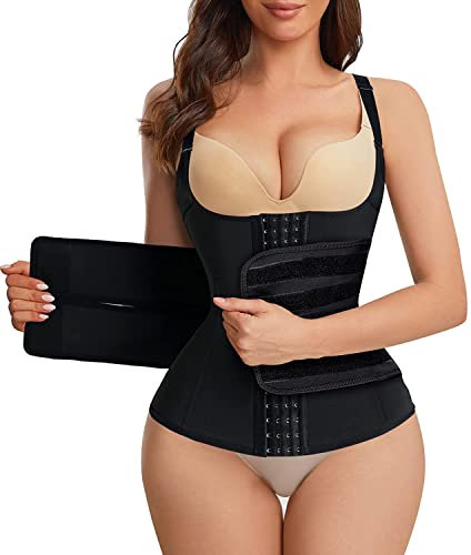 CHUMIAN Damen Taillenmieder Unterhemd Bauch Weg Trägertop Waist Trainer Unterbrust Korsett Corsage Body Shaper zur Haltungskorrektur (M, Schwarz)
