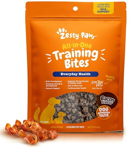 Zesty Paws Training Treats for Dogs & Puppies - Dog Treats for Training - Healthy Dog Chews for Hip, Joint & Muscle Health - for All Breeds and Ages - Bacon Flavor - 12oz
