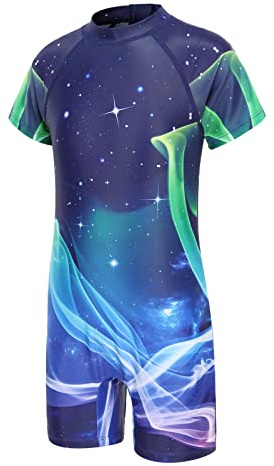 Aisyee Boys Swimsuit Kids Short Sleeve Swimming Costume Boys All in One Swimming Suit One Piece Children Rash Guard Swimwear Age 13-14 Years