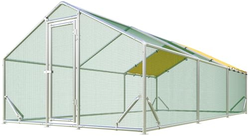 Quictent Premium Large Metal Chicken Coop Run Upgraded with Reinforced Hardware Cloth & 1.26 Galvanized Metal Tube, Walk-in Poultry Cage for Outdoor Yard Farm, Waterproof Cover, 19.7x9.8x6.6FT