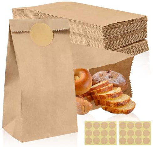 pangdapengpeng 200 Stück Papiertüten Klein, 18x9x5,5 cm Butterbrottüten, Geschenktüten Papier mit Aufkleber für DIY, Gastgeschenke, Keks, Süßigkeiten (200)