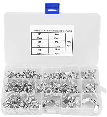 100 Stück Flügelmuttern, Flügelmuttern, M3/M4/M5/M6/M8/M10/M12, Kohlenstoffstahl, Verzinktes Befestigungswerkzeug, aus Kohlenstoffstahl