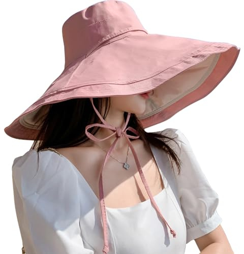 Cappello da sole a tesa larga da donna, con visiera parasole, protezione UV, cappello da spiaggia, traspirante, estivo, cappello da pesca, visiere, cappelli pieghevoli UPF 50+, rosa, Taglia unica